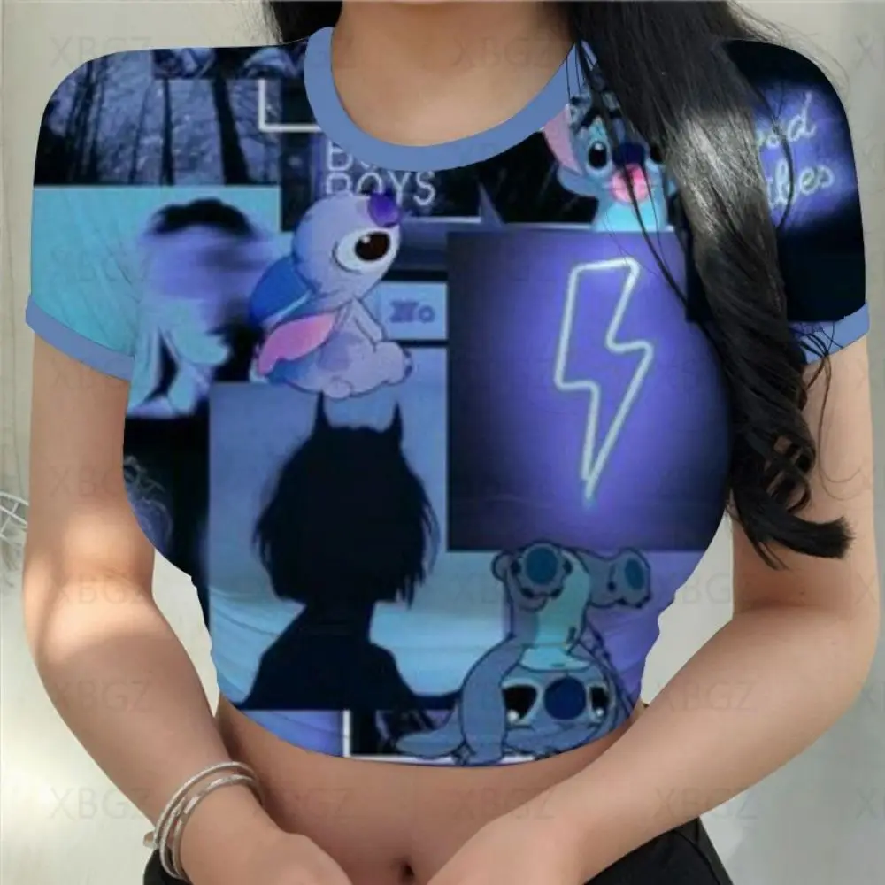 Sexy impressão kawaii roupas femininas dos desenhos animados y2k festa  ponto verão colheita topo magro ajuste t camisa apertado das mulheres  camiseta moda disney