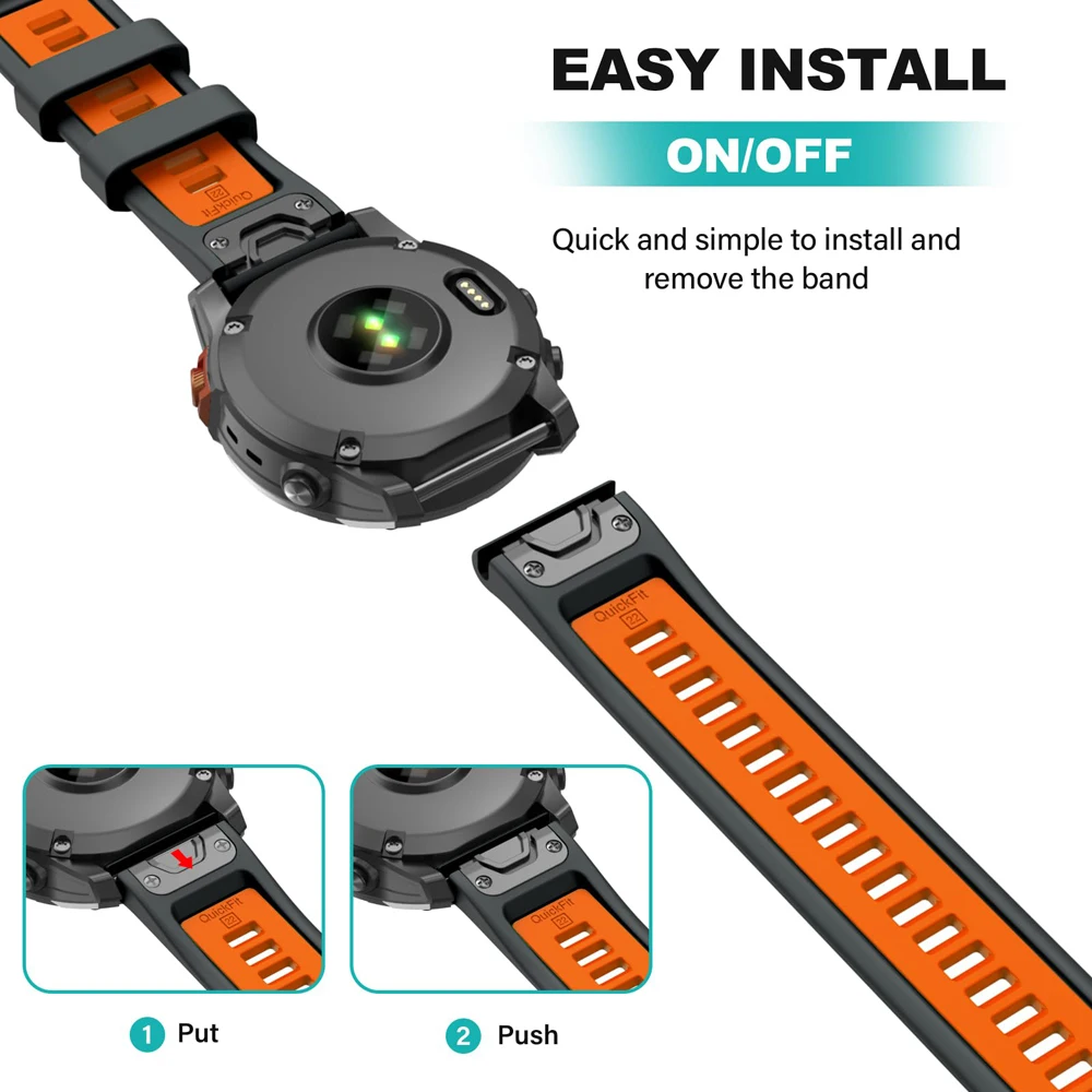 Enhanced Silicone Sports Strap Watch Band - QuickFit Bracelet, 26mm/22mm