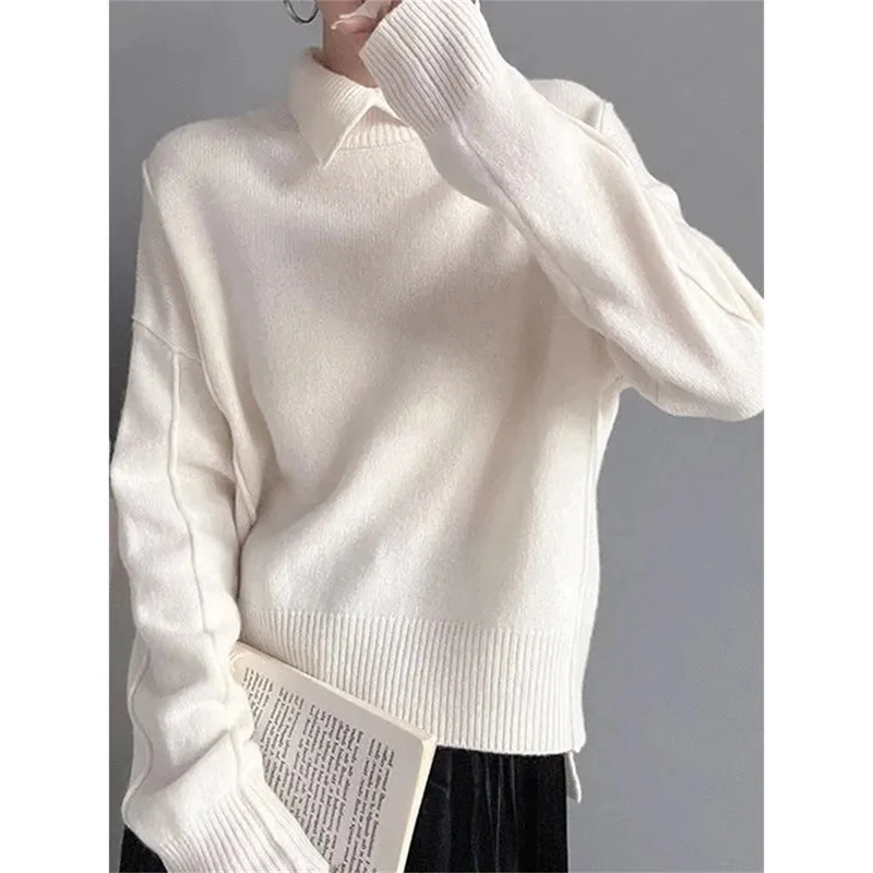 Autumn Long Sleeves Women Sweater European Station Loose Fitting Female Knitwear Solid Color Fashion Ladies Pullover Knitting 2
