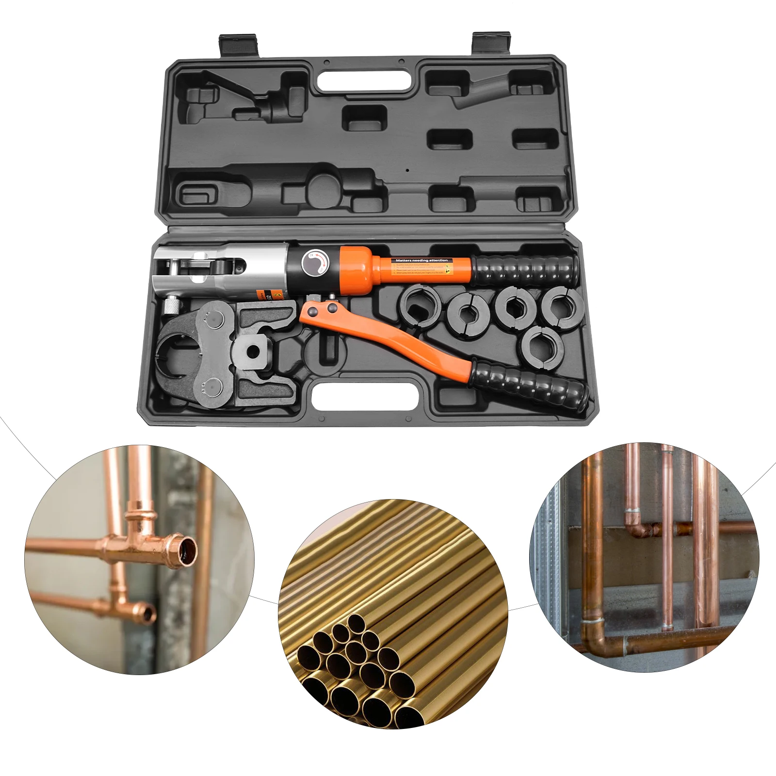 CW-1632 Professionelle Aluminium-Crimpzange, hydraulisches Presswerkzeug-Set, 5-teiliges V-Formen, maximale Crimpkraft 10T, Orange – Detail 9