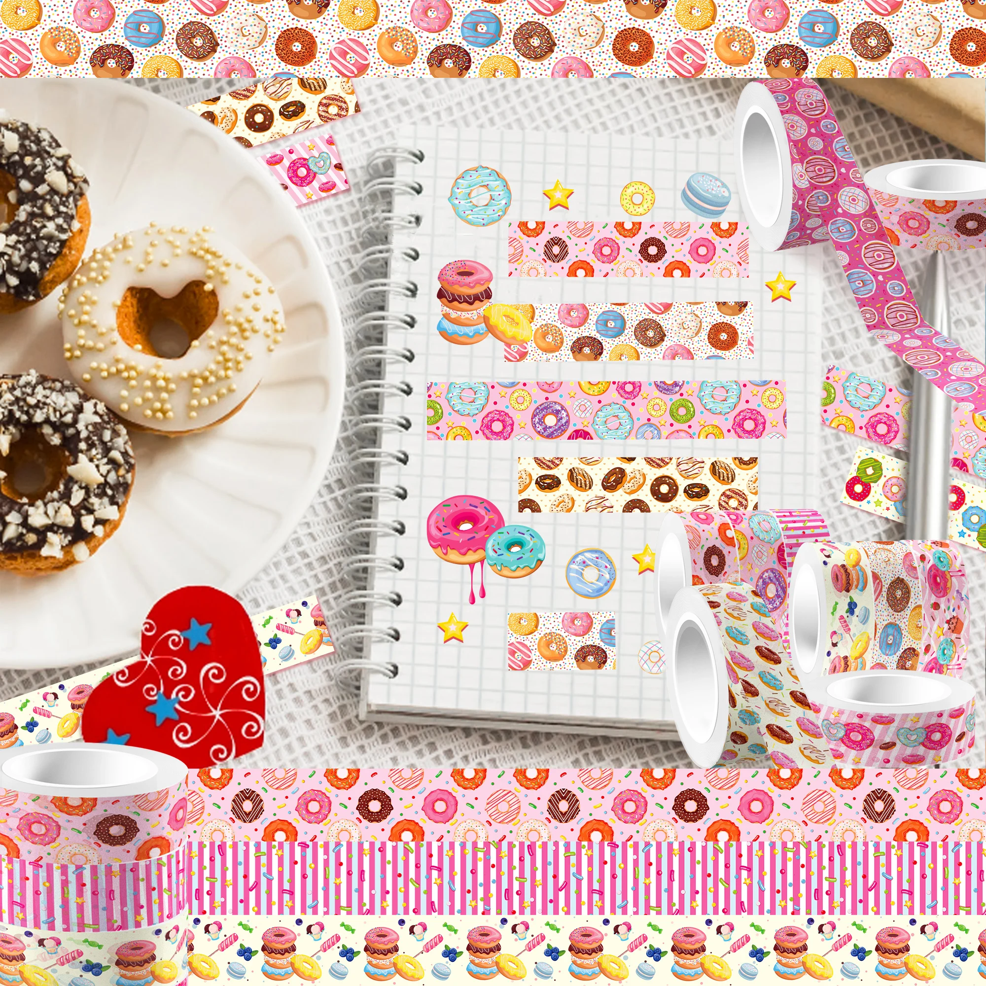 12 Rolls Cartoon Donut Design Paper Washi Tapes Masking Tape Birthday Gift For Girl DIY Handbook Scrapbooking Sticker Label 3