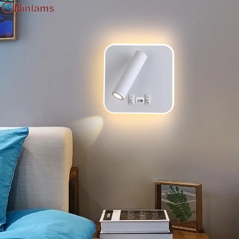 3W 8W Nordic Indoor Rotatable LED Reading Wall Lamp Corridor Wall Lamp Bedroom USB Charging Bed Wall Lamp Home Appliance