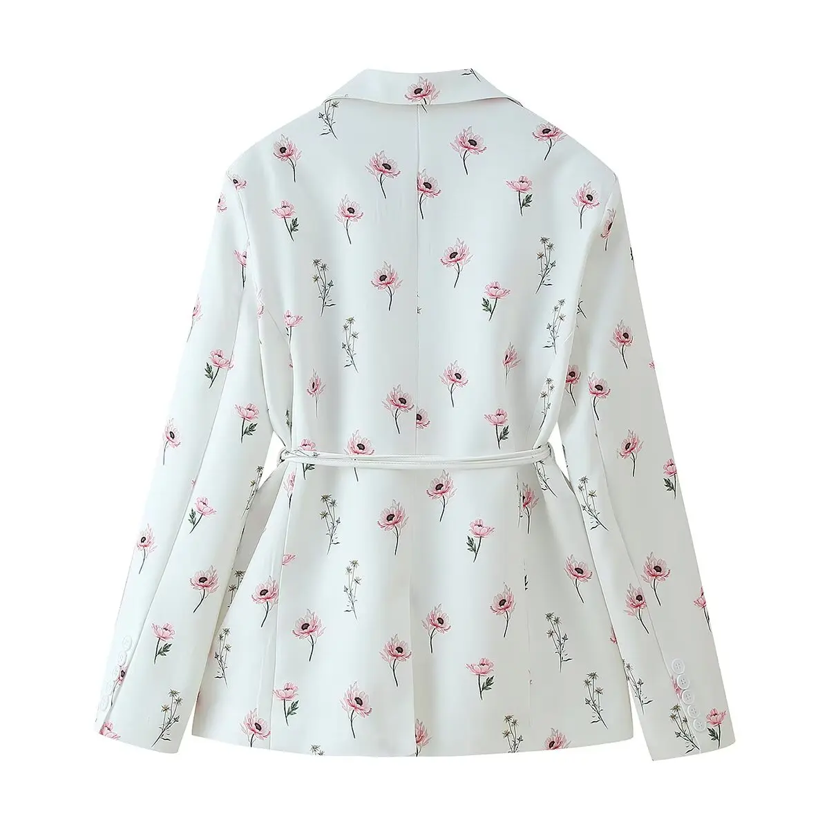 2025 Spring Autumn Lacing Up Bow Sashes Beige Floral Print Blazer Boyfriend Vintage Women Front Pockets Loose Suit Fashion Coat