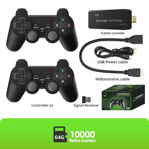 DATA FROG 레트로 비디오 게임 콘솔, 2.4G 무선 콘솔 게임 스틱, 4k 10000 게임, TV용 휴대용 Dendy 게임 콘솔 8