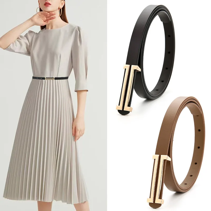 Designer neuer Echtledergürtel Damenmode Tinte grün Dekoration mit Rock schwarze Arbeitskleidung Hose mit Damengürtel 1,4 cm
