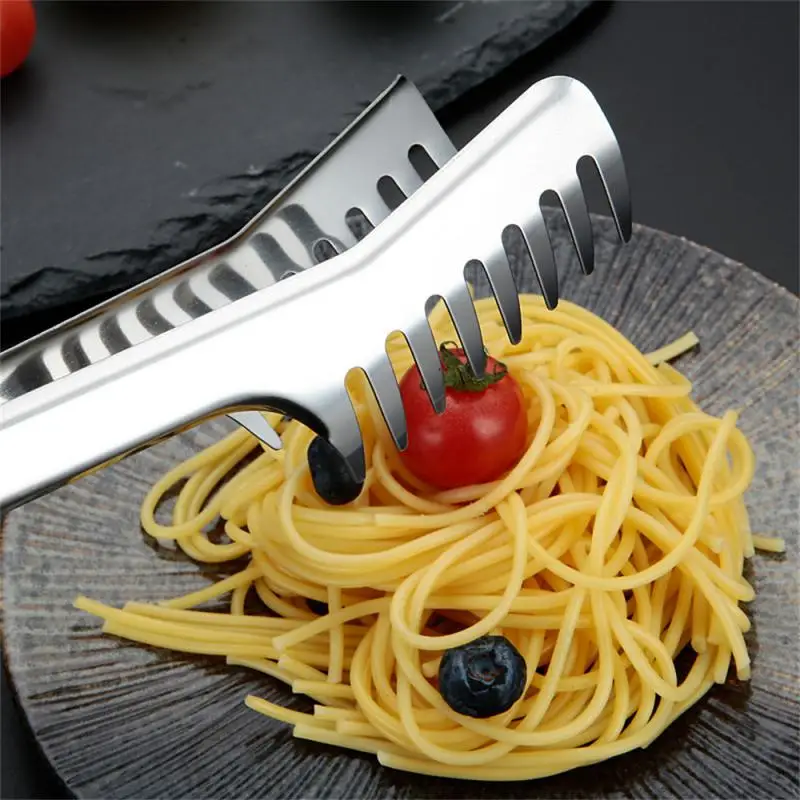 Portable Non-slip Stainless Steel Food Grade Kitchen Clip Deepen Jagged Noodle Clip Extended Handle Comb Easy To Get Bbq Tongs