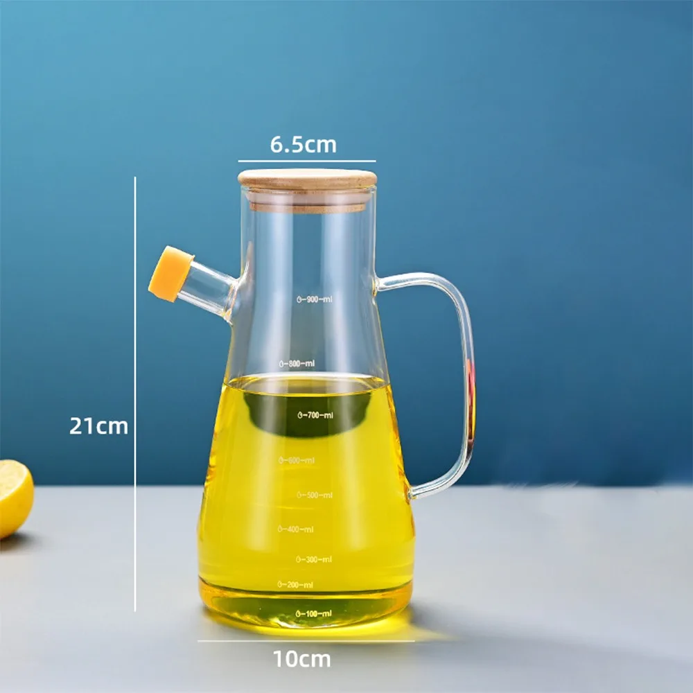 Large Transparent Heat-Resistant Glass Oil and Vinegar Dispenser with Handle and Lid