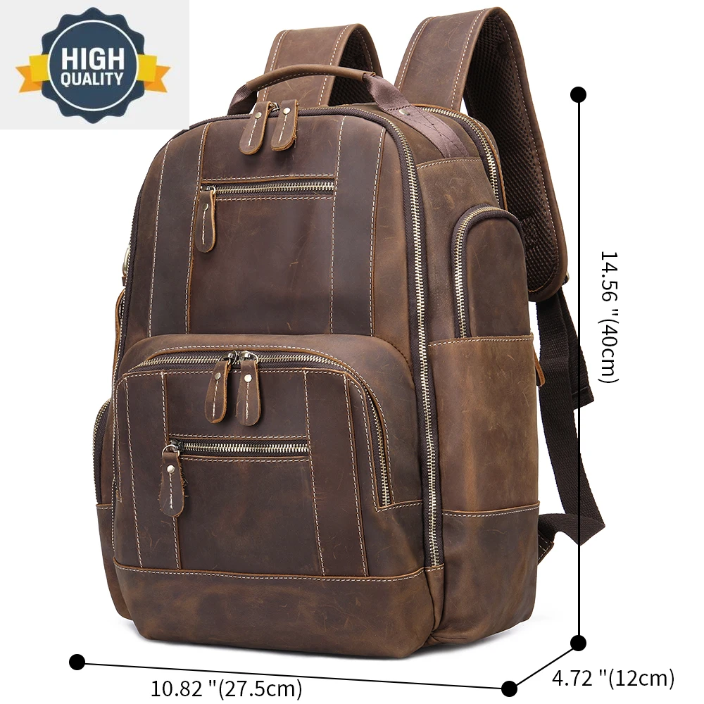 

Vintage Crazy Men's Horse Leather Backpack 15.6" Laptop Bag Large Capacity Business Travel Hiking Shoulder Daypacks 2251