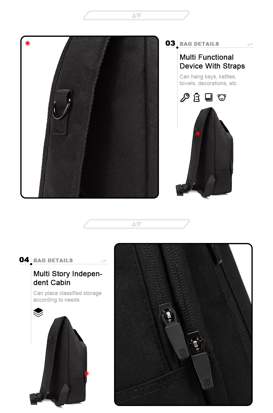 Baasploa Herren-Umhängetasche, modisch, wasserdicht, großes Fassungsvermögen, Outdoor-Sport, Wandern, Brusttasche, Rucksack mit mehreren Taschen, Umhängetasche – Detail 4