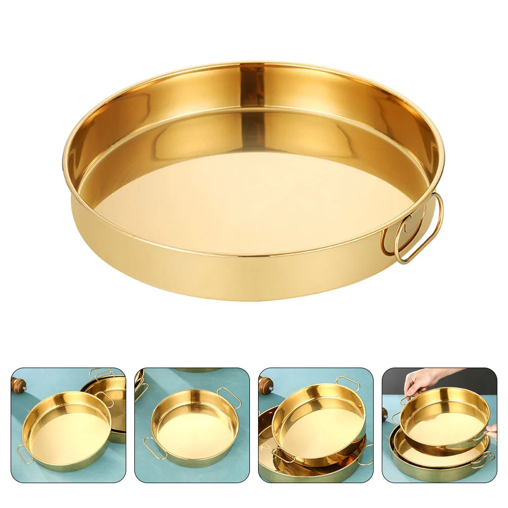 

Stainless Steel Steamer Snack Plate Handle Dish Metal Serving Tray Dinner Fruit Home Supplies Plates Fish Food