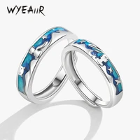 WYEAIIR Romantic Valentine's Day Gift 925 Sterling Silver Blue Glazed Prince Fox Resizable Opening Ring For Lovers Jewelry 1
