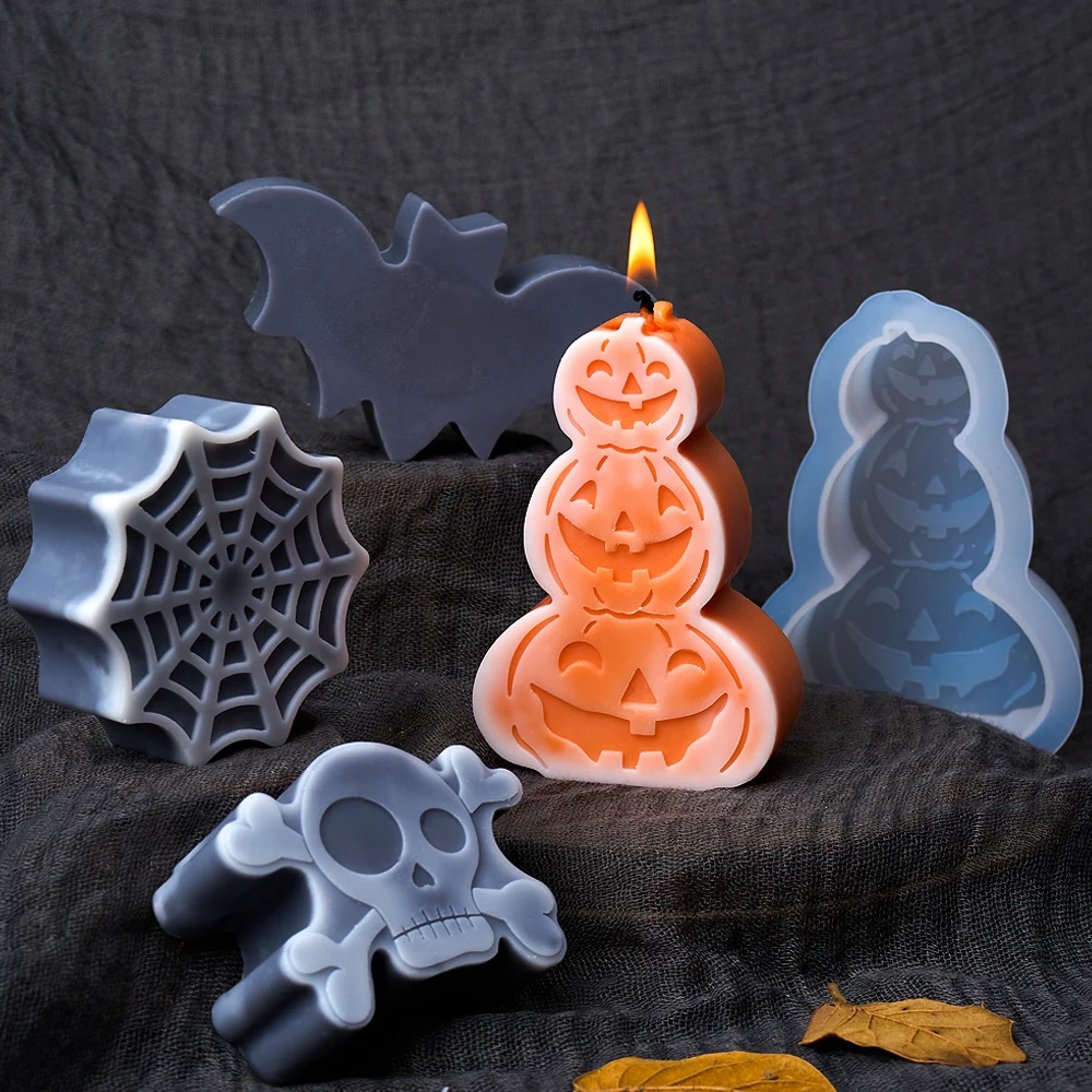 Lot De 4 Moules En Silicone Halloween - Citrouille, Fantôme, Chauve-souris, Pour Résine, Plâtre, Bougies