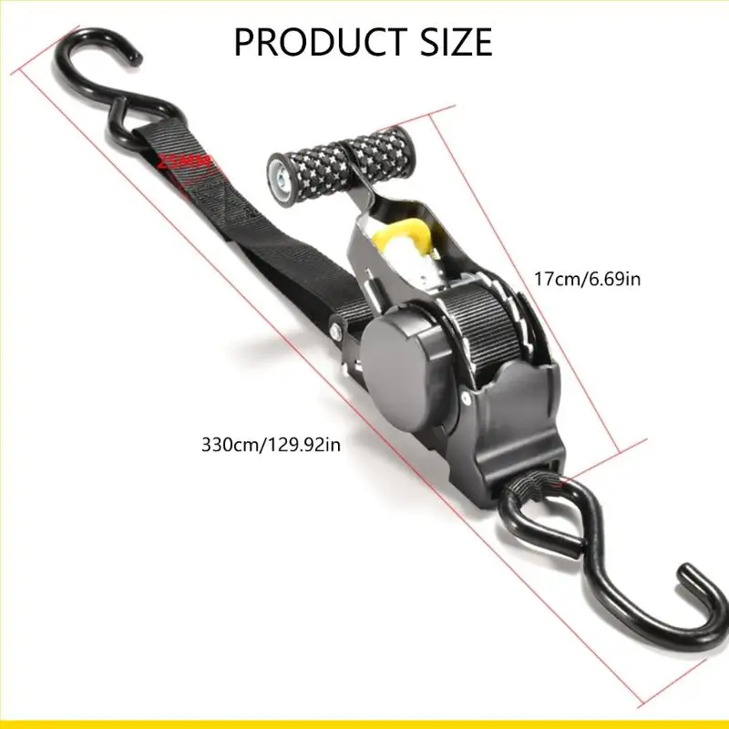 Motorcycle Transport Tie Down Strap with Ratchet Ergonomic Designs Automatic Retracting Designs for Secure Fastening
