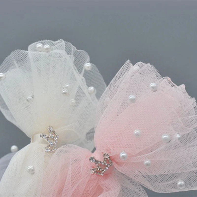 Sweet Princess Lace Bows Hairpin Kids Pearl Crown Barrettes Hair Clips For Baby Girls Headwear Fashion Children Hair Accessory 6