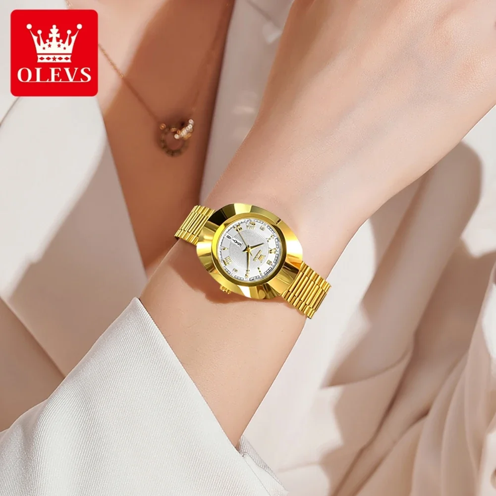 OLEVS 7008 New Big Dial Luxury Quartz Watch For Women Diamond Dual Calendar Elegant Ladies Hand Clock Waterproof Woman Watches