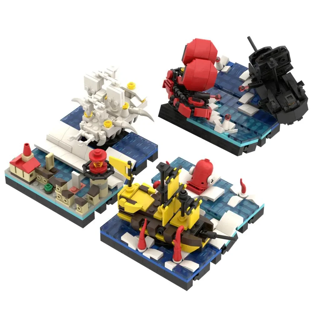 Moc Creative Assembly Of Small Particle Pirate Ship Building Blocks Per Battlefield Waves Decoration Giocattoli In Mattoni Per Bambini
