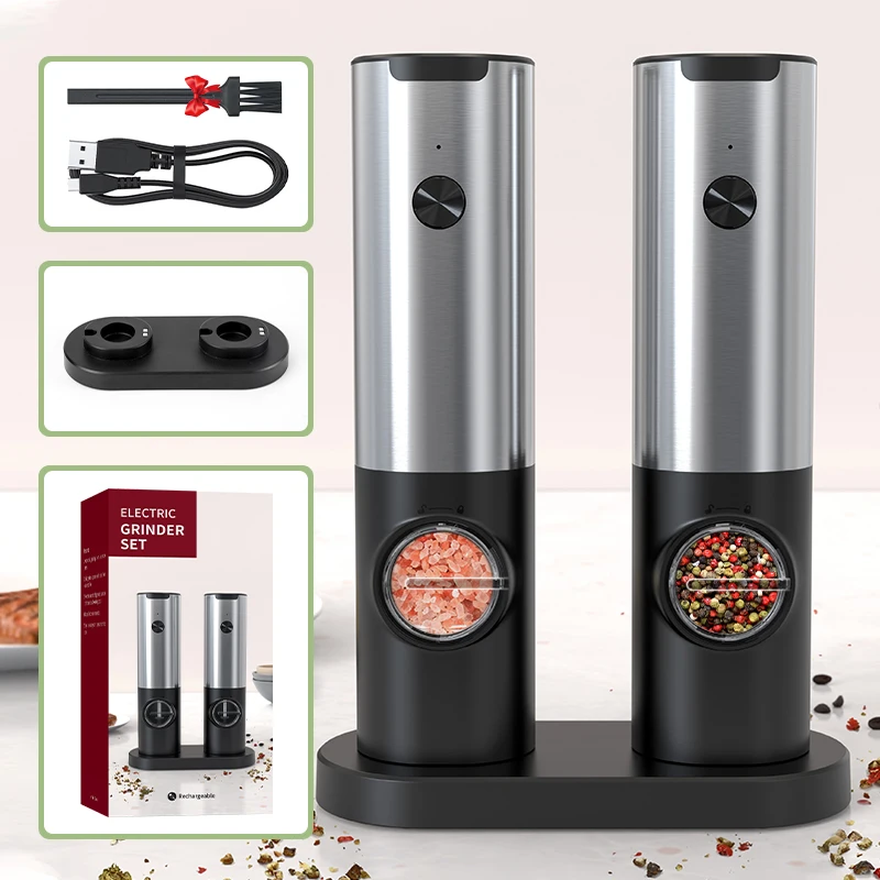 Electric Salt & Pepper Grinder Set 5 Adjustable Coarseness USB  Rechargeable Base