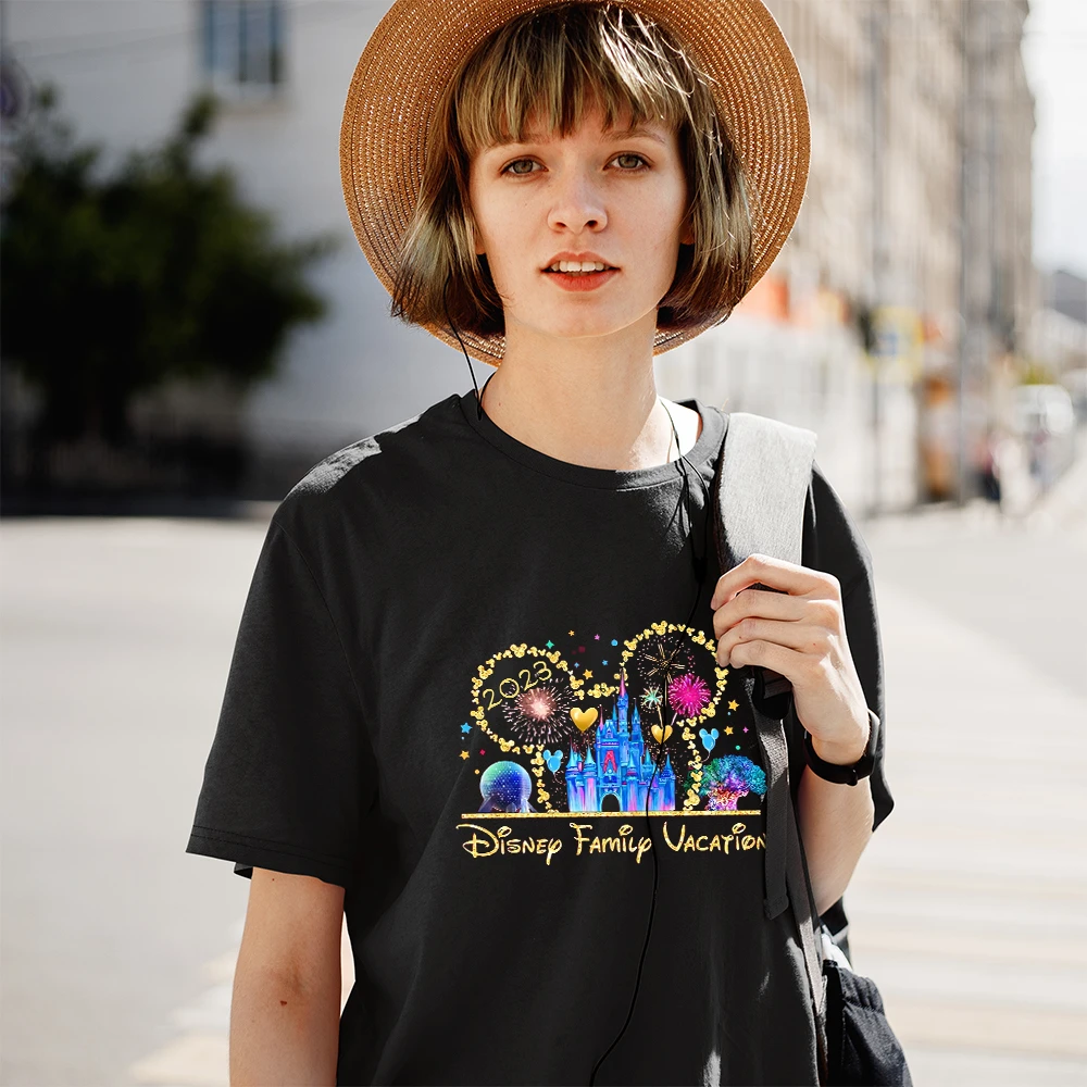 ディズニーtシャツ23ファミリーバケーションミッキーディズニーランド服 レディース原宿tシャツ ブラック 送料無料 Aliexpress