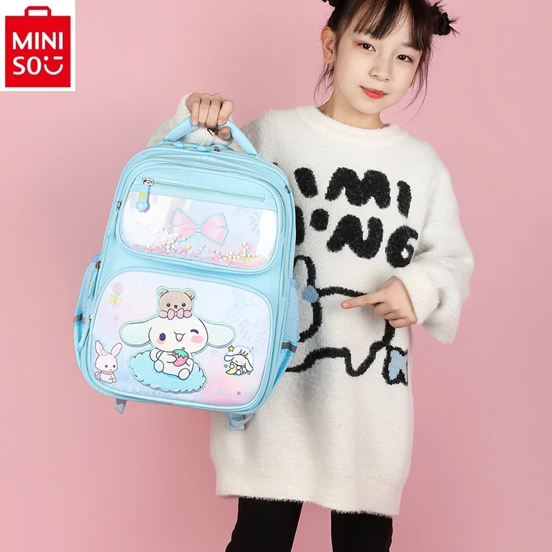 miniso-mochila-infantil-de-desenhos-animados-sanrio-kuromi-grande-capacidade-reducao-de-carga-protecao-da-coluna-simples-doce-e-bonito