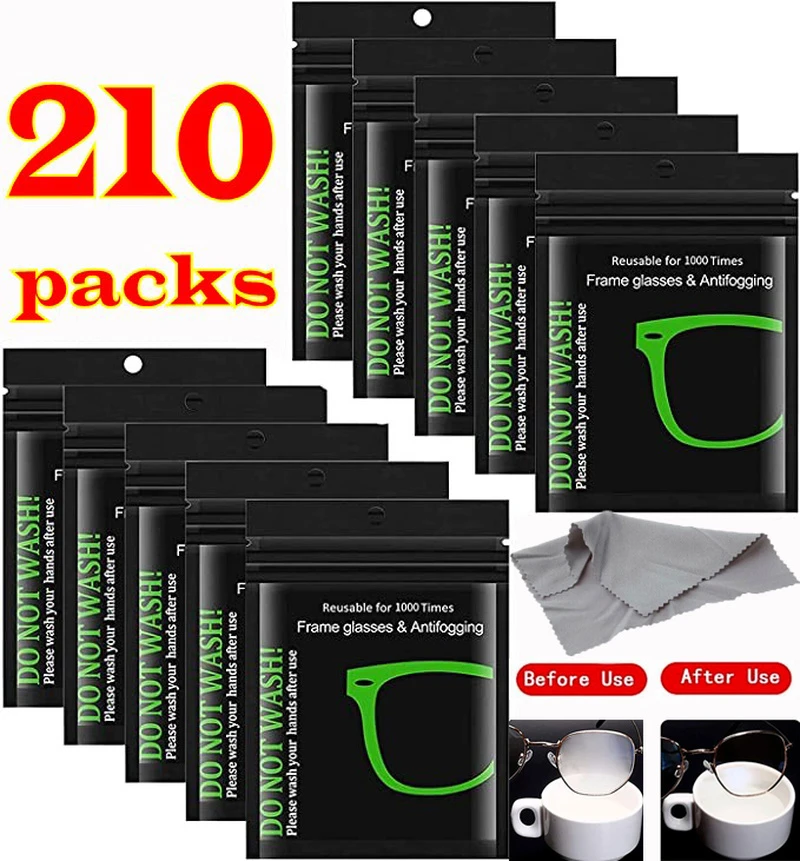 210pcs Reusable Antifog Glasses Wipes Suede Premoistened Antifog Lens