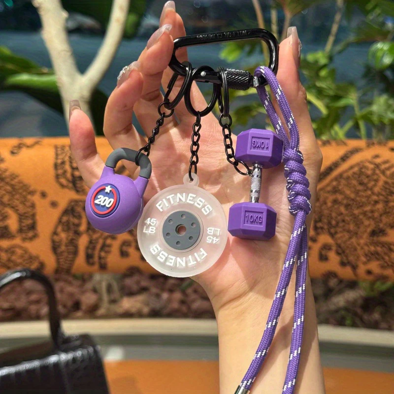 Sports Fitness Bag Pendant Backpack Decoration Gift Keychain Mobile Phone Lanyard Colorful Rope Cute Mini Dumbbell Bag Charms