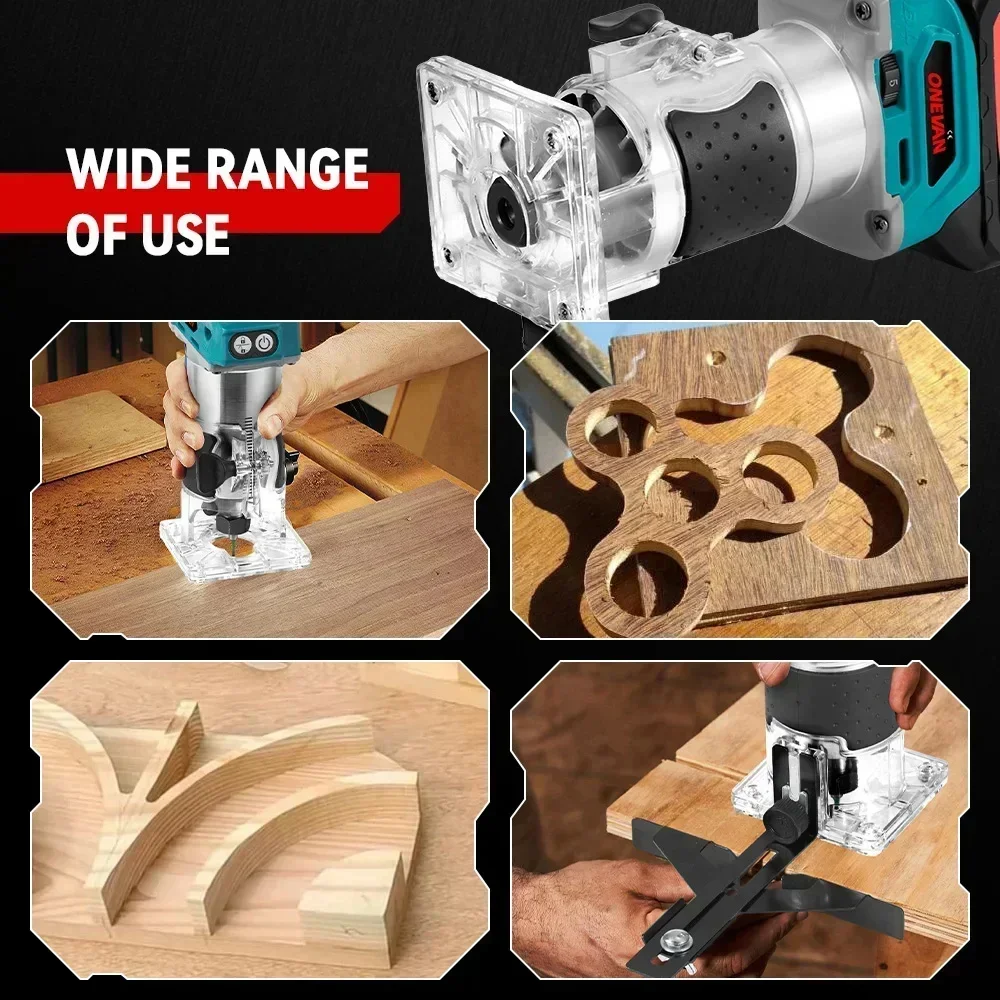 Wood Router 5 Speeds Brushless Electric Hand Trimmer 1600W Cordless Trimmer Wood Router Woodworking Power Tools for 21V 18V Battery