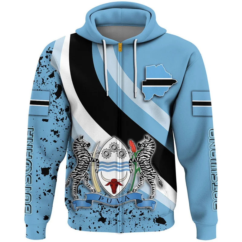 thumbnail image 1 of Sudadera con capucha y cremallera con estampado de bandera de Botsuana para hombre, sudaderas retro con estampado 3D, sudaderas informales de otoño de gran tamaño para niños, jersey con cremallera de, 1 of 4
