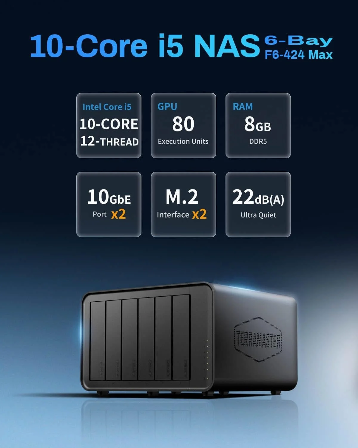 오리지널 테라마스터 F6-424 맥스 NAS 스토리지 6베이 코어 i5 10코어 12스레드 8G DDR5 RAM 네트워크 스토리지 (디스크 미포함)