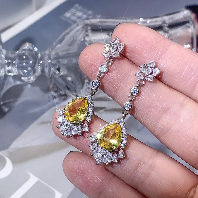 

Real 14K White Gold Topaz Earring for Women Fine Aros Mujer Oreja Orecchini Solid 14K Gold Natural Topaz Drop Earring Orecchini