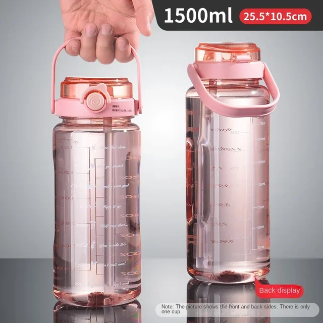 1.5L Sports Water Cup With Straws & Handle BPA-Free Leak-Proof Portable Water Bottle Large Capacity Plastic Straw Water Cup 5