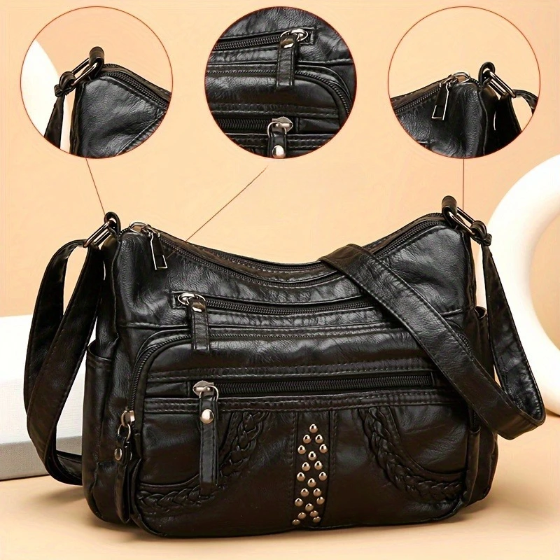 ตัวเลือกสินค้า 1pcs PU หนังนุ่ม Multi-Pocket กระเป๋า Crossbody ความจุขนาดใหญ่ Minimalist Casual ไหล่กระเป๋าสะพายแฟชั่น