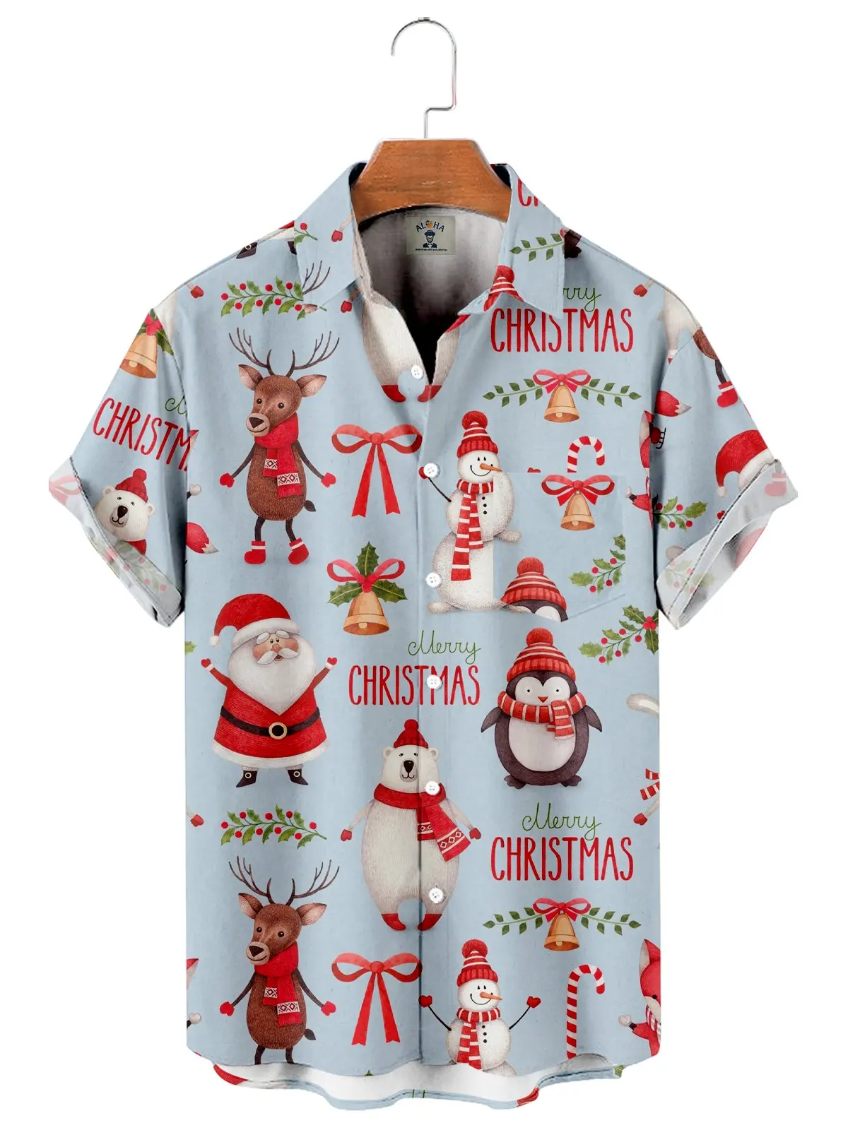 High quality men's trend shirt Christmas Snowman and elk Penguin print