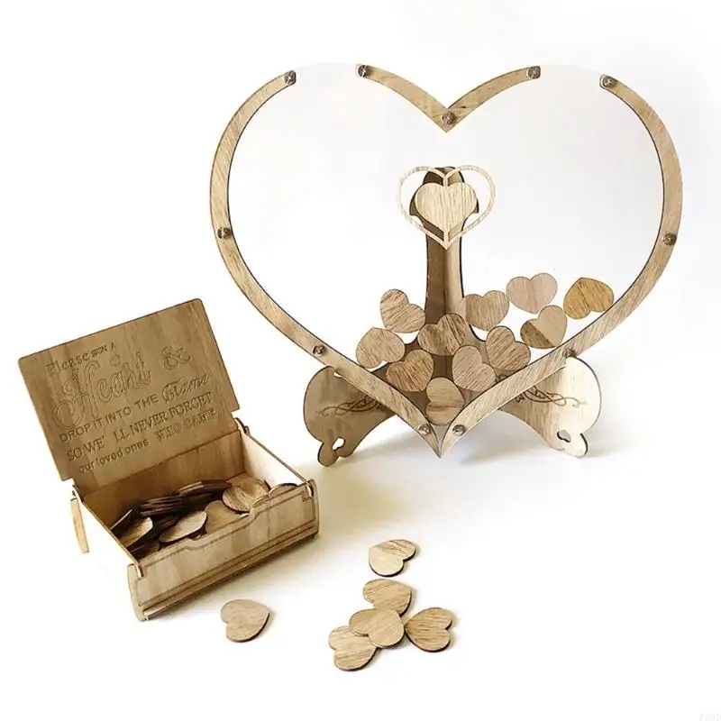 F68D Wooden Heart Frame Clear Wedding Guest Book Sign Drop Box Decor