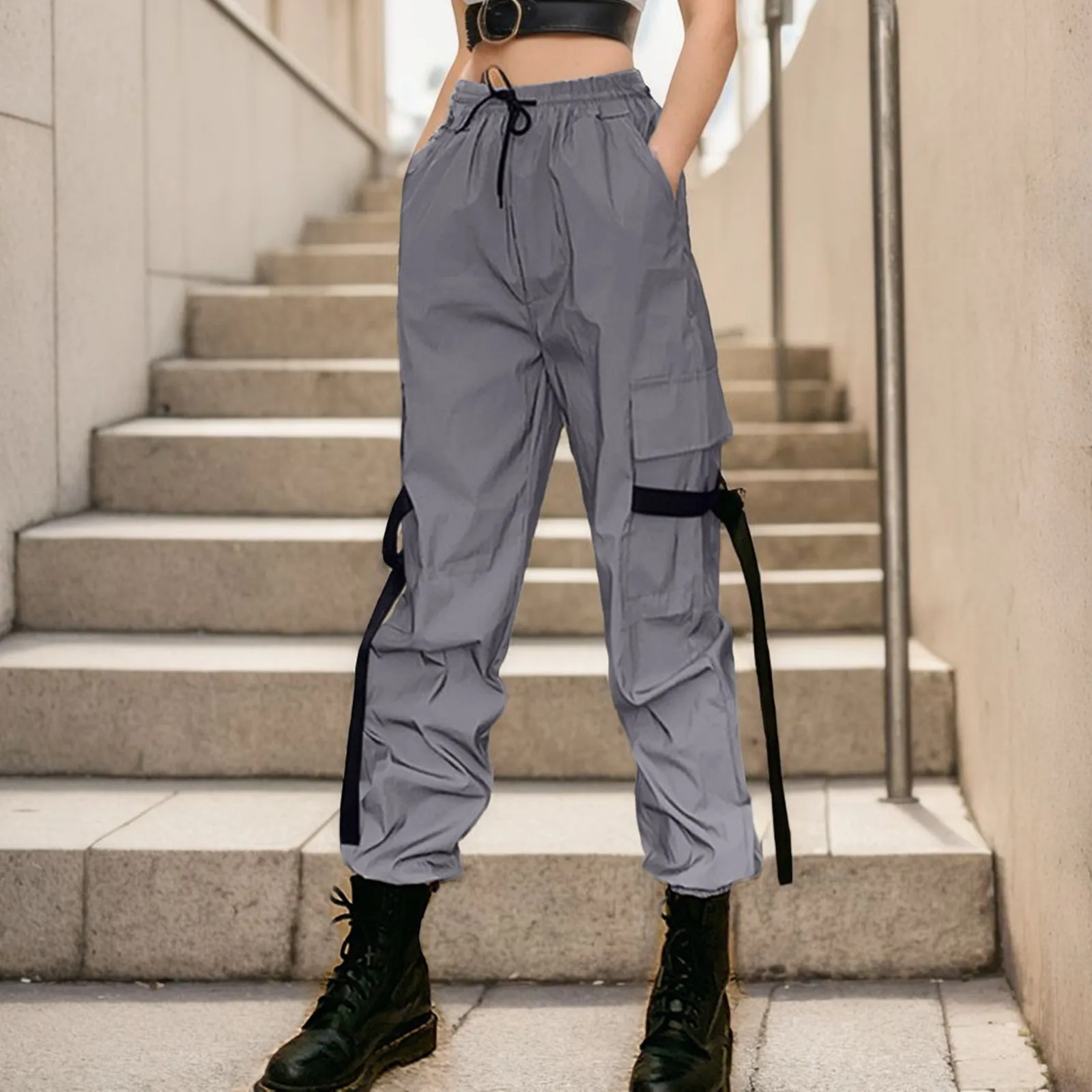 

Cargo Joggers Trousers Female Autumn Winter Waist Drawstring Versatile Casual Elastic Fashion Straight Pants Women pantalones
