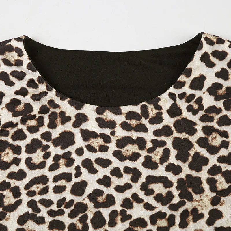 Leopard Sexy 2 Piece-Set Skirt Female Contrast Lace-Up Cropped Pullover And High Waist Skirt Sets Bandage Women's Outfits