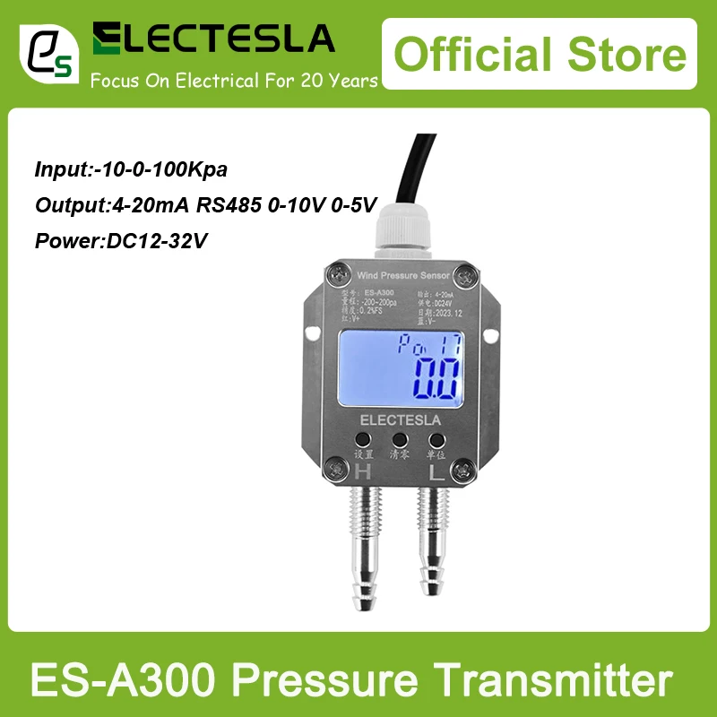 Digital LCD เซ็นเซอร์ความดันอากาศลม Differential Pressure เครื่องส่งสัญญาณ 4-20mA 0-5/0-10V-100Kpa สําหรับ DC12/24V 1