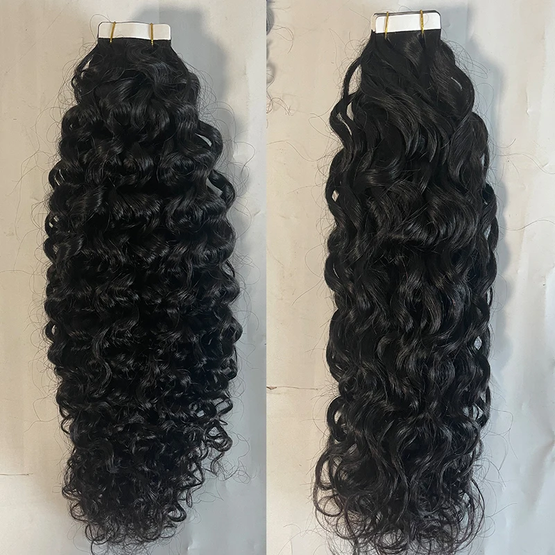 Skin Weft Human Hair Extensions Body Wave 14-30inch Mongolian Remy Double Sided Adhesive Tape In Yaki Curly PU Hair Extensions