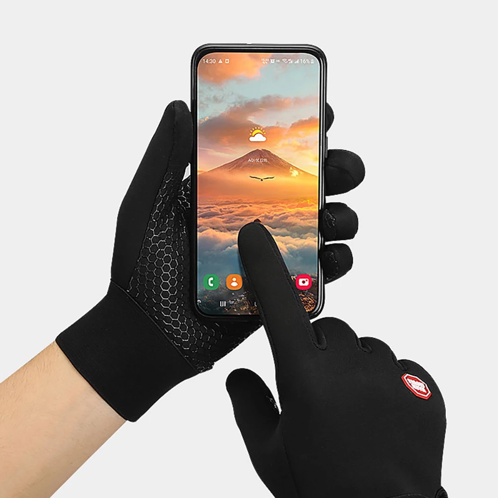 

Windproof Winter Cycling Gloves Reflective Design Breathable Plush-Lined Cold Weather Water Resistan Biking Full Finger Gloves