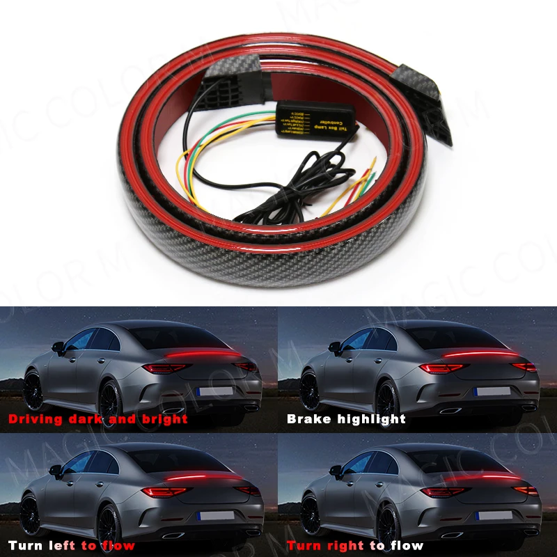 

120 см, 47,24 дюйма, автомобильный карбоновый задний спойлер, наклейка, светодиодная полоса, тормозной сигнал, лампа поворота, плавный водонепроницаемый красный цвет мечты