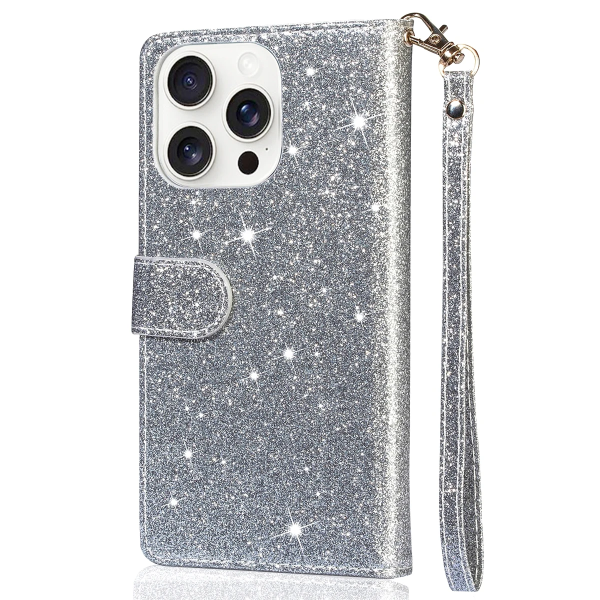 Brieftasche Glitter Reißverschluss Magnetische Flip Ledertasche für iPhone 16 15 14 13 12 11 X XS Pro Max Plus mit Kartensteckplatz Handschlaufe Abdeckung – Detail 9