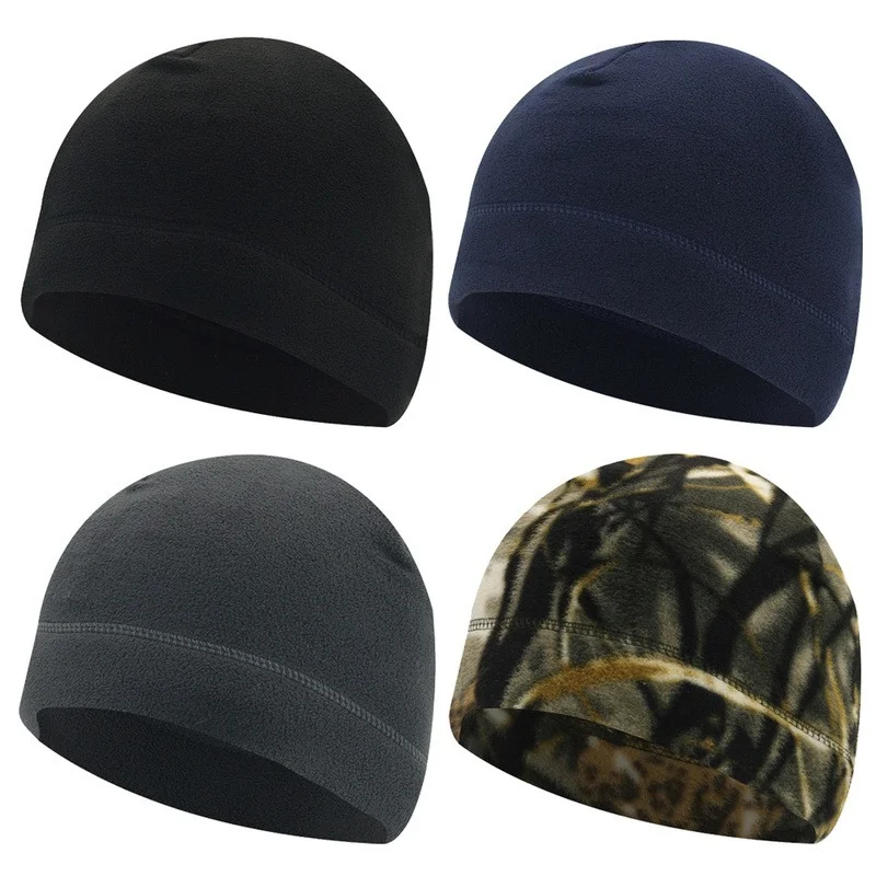 Camo Polar Fleece Caps Men Winter Warm Outdoor Sports Skiing Cycling Cap Unisex Beanie Cap Windproof Motorcycle Bike Hat Caps 2