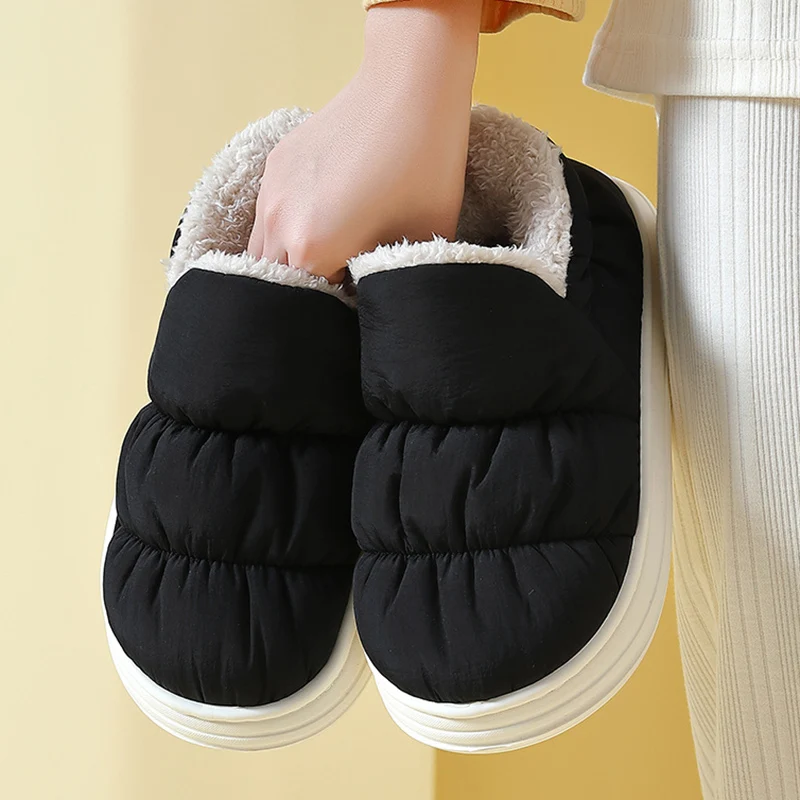 Waterproof Thick Bottom Cotton Padded Shoes Women Winter Outdoor Thicken Warm Plush Slippers Woman Anti Slip Soft Indoor Slides