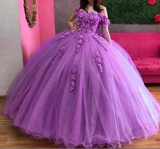 ANGELSBRIDEP Sweetheart Ball Gown Quinceanera Dresses For 15 Party Fashion 3D Flower Off-Shoulder Cinderella Birthday Hot