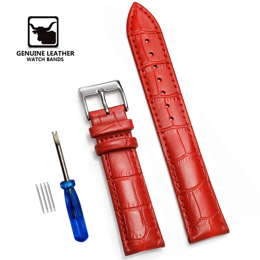Classic Genuine Leather Watch Band with Soft Cowhide Strap and Adjustable Sizing Plus Tool