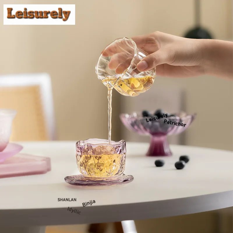 100ML Flowing Cloud Glass Color Crystal Teacup Creative Tea Bowl Mug Tea-tasting Fragrance Cup Chazhan Master Cups Teaset Saucer