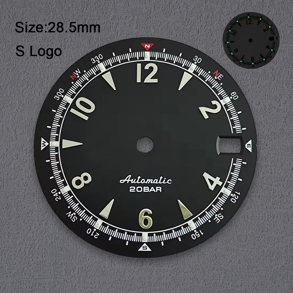 Retro Green Luminous Watch Dial, 28.5mm, for Repair and Customization