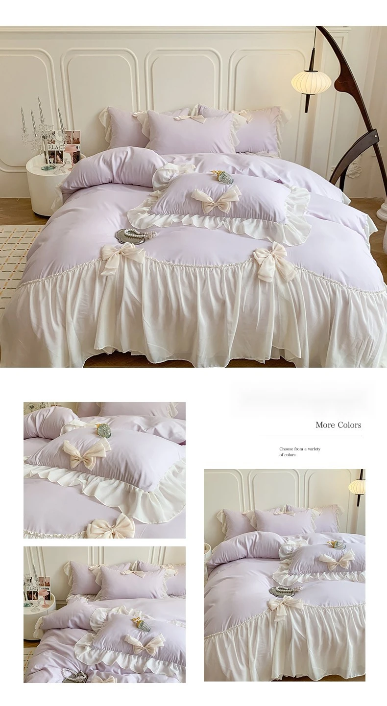 Volume 2023 Nuovo set di biancheria da letto in stile principessa in quattro pezzi romantico con fiocco a cuore in cotone caldo_voghion.com