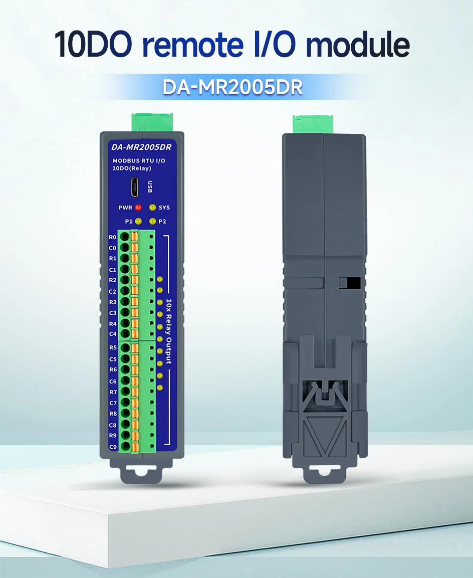 10CH DO Remote I/O Module Din-rail Support  2Ports RS-485 Modbus RTU Protocol In