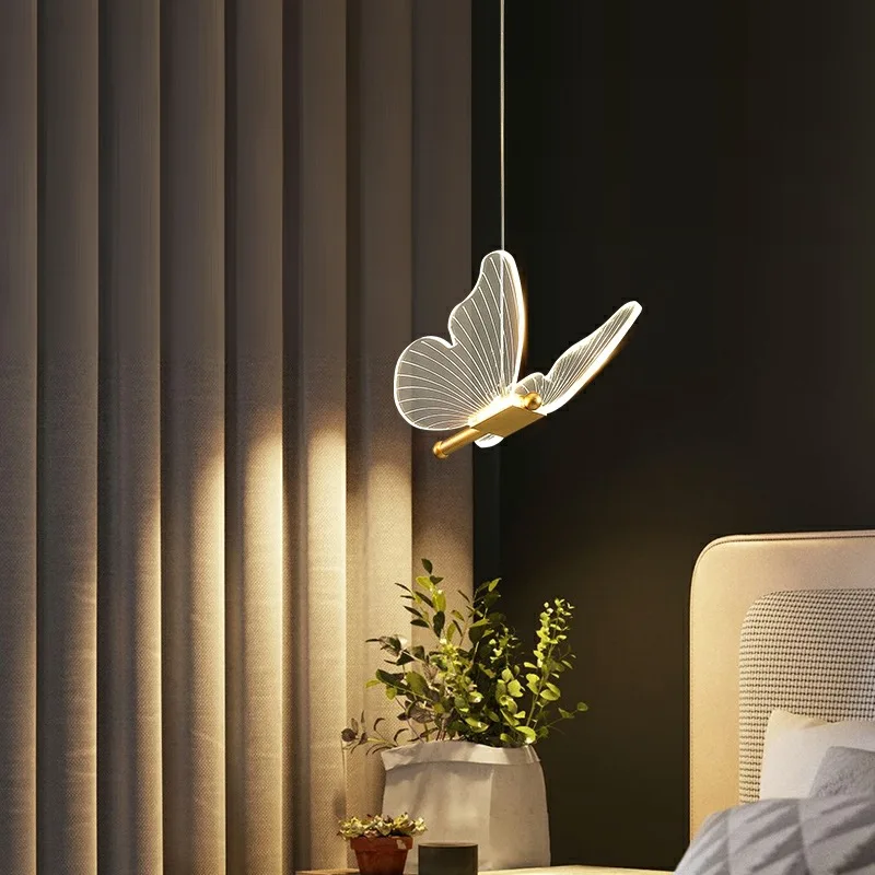 

Simple butterfly led small chandelier bedside lamp Nordic modern long line bedroom lamp luxury restaurant lamp