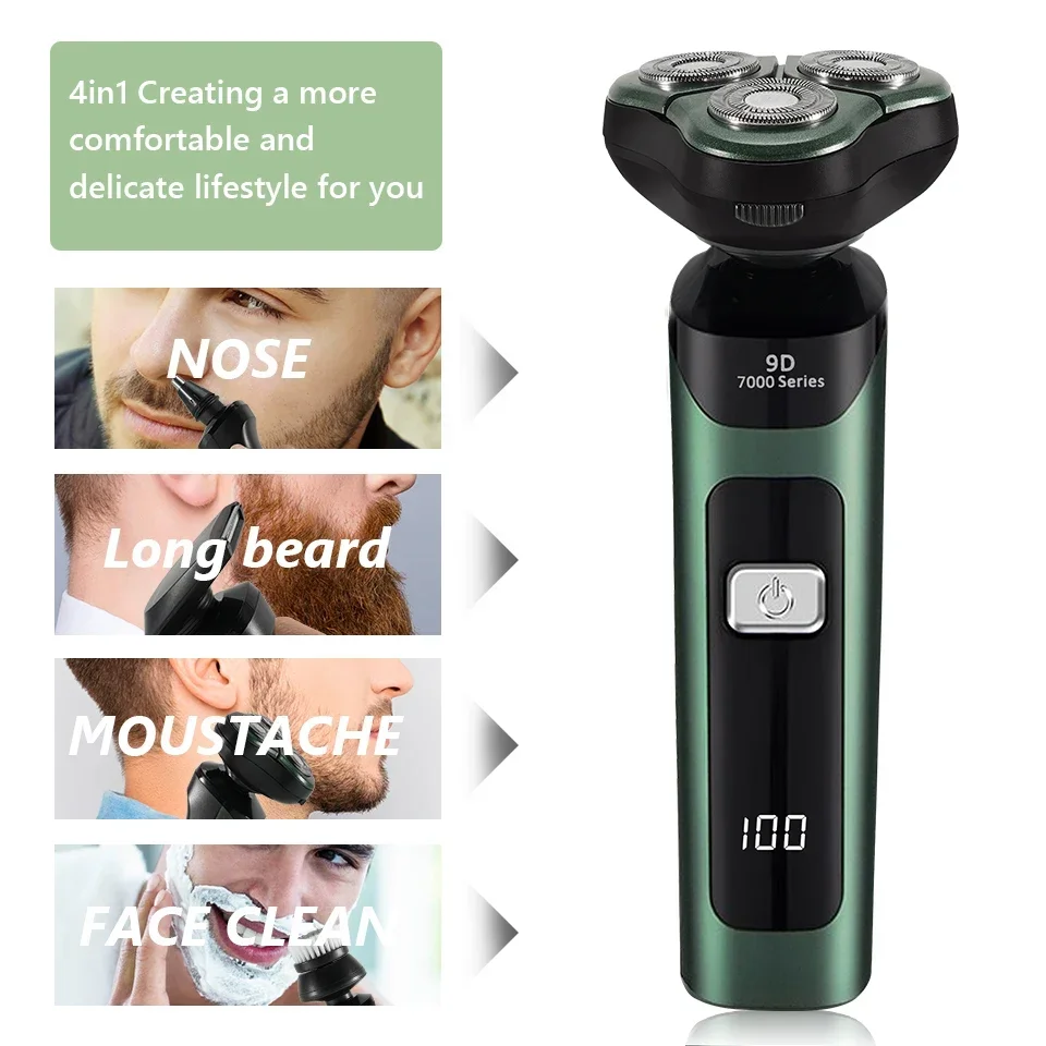 4 In 1 Rechargeable Smart Razor Waterproof Shaver Type-C charge Electric Shaver LCD Digital Display Three-head Floating Razor 4